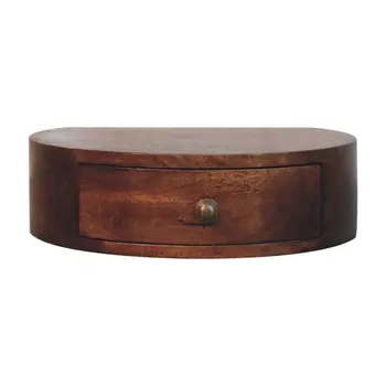 4" Brown Solid Wood Round One Drawer Nightstand