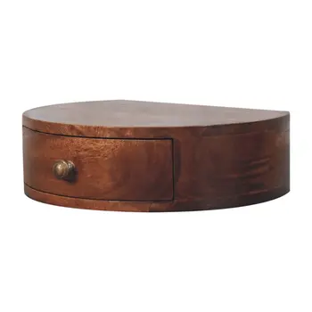 4" Brown Solid Wood Round One Drawer Nightstand