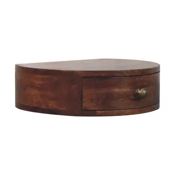4" Brown Solid Wood Round One Drawer Nightstand