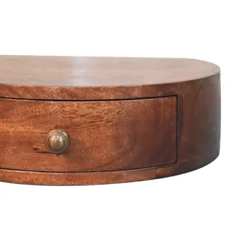 4" Brown Solid Wood Round One Drawer Nightstand