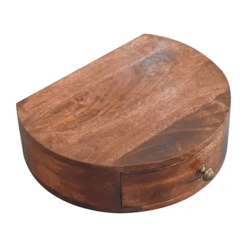 4" Brown Solid Wood Round One Drawer Nightstand