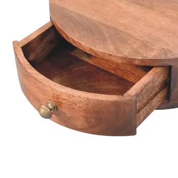 4" Brown Solid Wood Round One Drawer Nightstand