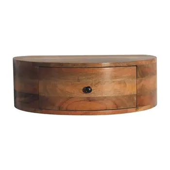 22" Brown Solid Wood Round One Drawer Floating Nightstand