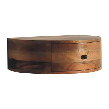 22" Brown Solid Wood Round One Drawer Floating Nightstand