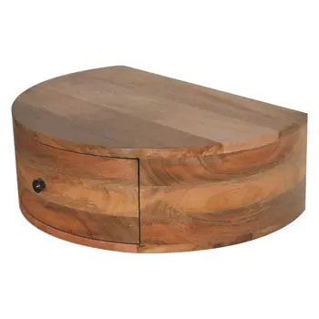 22" Brown Solid Wood Round One Drawer Floating Nightstand