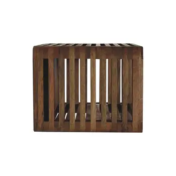18" Brown Solid Wood Carved Geometric Floating Nightstand