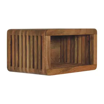 18" Brown Solid Wood Carved Geometric Floating Nightstand