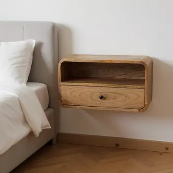 22" Oak Solid Wood One Drawer Floating Nightstand