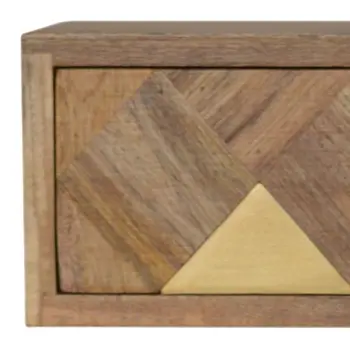 18" Brown Solid Wood Carved Geometric One Drawer Floating Nightstand
