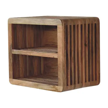 18" Brown Solid Wood Carved Geometric Floating Nightstand