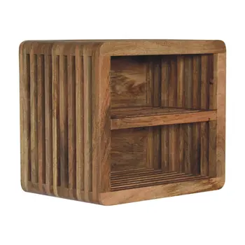 18" Brown Solid Wood Carved Geometric Floating Nightstand