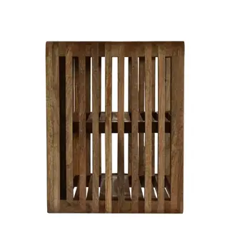 18" Brown Solid Wood Carved Geometric Floating Nightstand