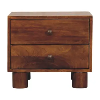 15" Chestnut Solid Wood Square Two Drawer Nightstand