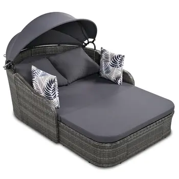 80" Gray Metal Outdoor Papasan Chair with Gray Cushion
