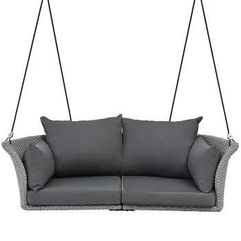 44" Gray Metal Outdoor Swing Chair with Gray Cushion
