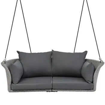 44" Gray Metal Outdoor Swing Chair with Gray Cushion