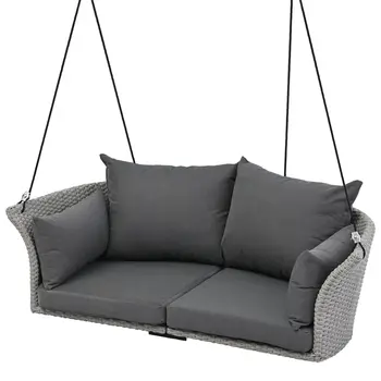 44" Gray Metal Outdoor Swing Chair with Gray Cushion