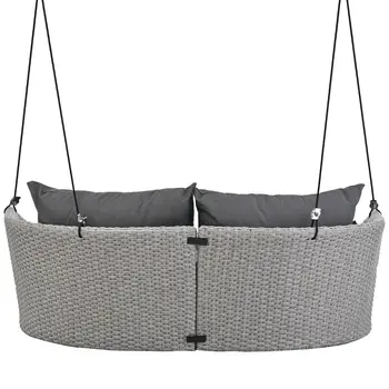 44" Gray Metal Outdoor Swing Chair with Gray Cushion