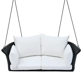 44" White Metal Outdoor Swing Chair with White Cushion