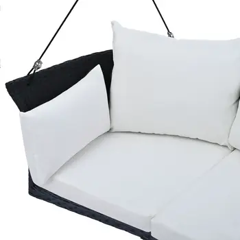 44" White Metal Outdoor Swing Chair with White Cushion
