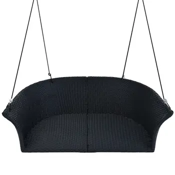 44" White Metal Outdoor Swing Chair with White Cushion