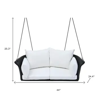 44" White Metal Outdoor Swing Chair with White Cushion