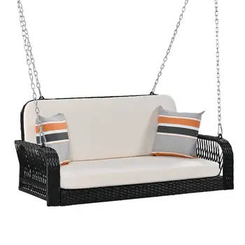 49" White Metal Outdoor Swing Chair with White Cushion