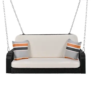 49" White Metal Outdoor Swing Chair with White Cushion