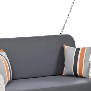 49" Gray Metal Outdoor Swing Chair with Gray Cushion