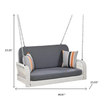 49" Gray Metal Outdoor Swing Chair with Gray Cushion