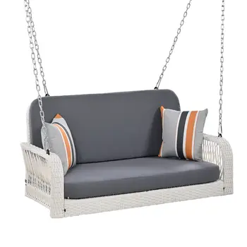 49" Gray Metal Outdoor Swing Chair with Gray Cushion