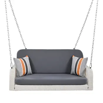 49" Gray Metal Outdoor Swing Chair with Gray Cushion
