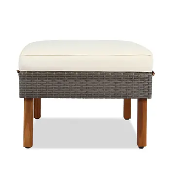 Nine Piece Gray and Beige Wicker Upholstered Cushions Sectional Seating Group With Table