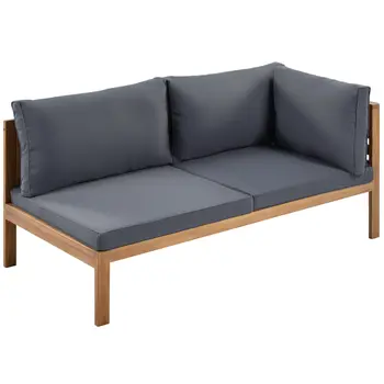 Four Piece Oak and Brown Solid Manufactured Wood Upholstered Cushions Sectional Seating Group With Table