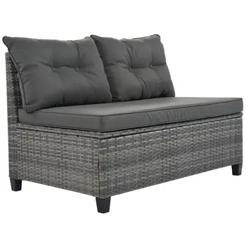 Eight Piece Gray and Black Wicker Upholstered Cushions Sectional Seating Group With Table
