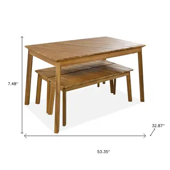 Three Piece Natural Solid Manufactured Wood Outdoor Patio Set With Table