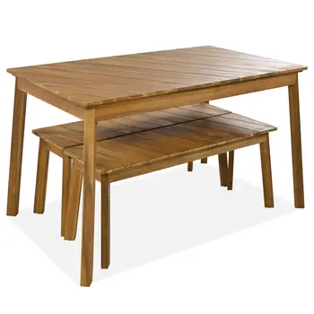 Three Piece Natural Solid Manufactured Wood Outdoor Patio Set With Table