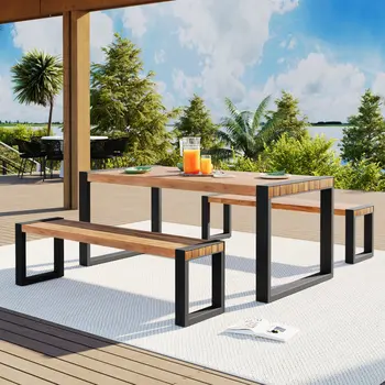 Three Piece Black Solid Manufactured Wood Outdoor Patio Set With Table