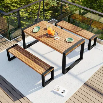 Three Piece Black Solid Manufactured Wood Outdoor Patio Set With Table