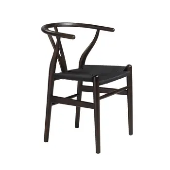 Set of Two Brown and Black Solid Wood Wishbone Back Dining Arm Chairs