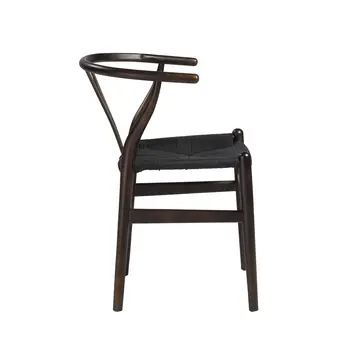 Set of Two Brown and Black Solid Wood Wishbone Back Dining Arm Chairs
