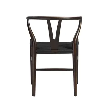 Set of Two Brown and Black Solid Wood Wishbone Back Dining Arm Chairs