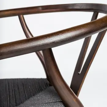 Set of Two Brown and Black Solid Wood Wishbone Back Dining Arm Chairs