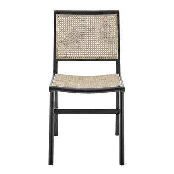 Natural and Black Solid Wood Partially Open Back Dining Side Chair
