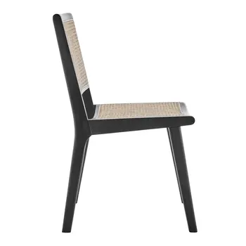 Natural and Black Solid Wood Partially Open Back Dining Side Chair