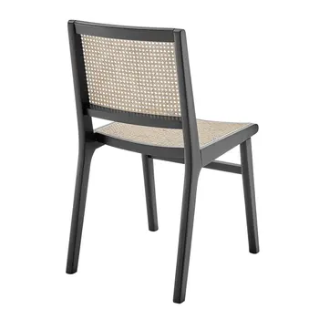 Natural and Black Solid Wood Partially Open Back Dining Side Chair