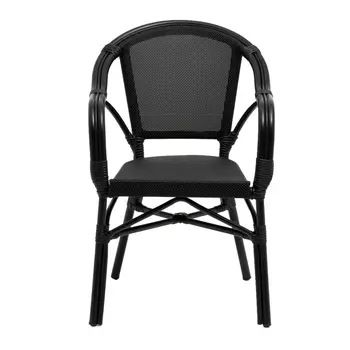 Set of Two Black Upholstery Partially Open Back Dining Arm Chairs