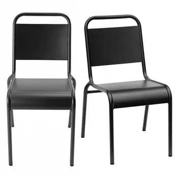 Set of Two Black Aluminum Dining Side Chairs