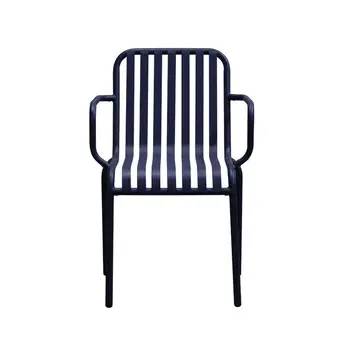 Set of Two Dark Blue Steel Open Back Dining Arm Chairs