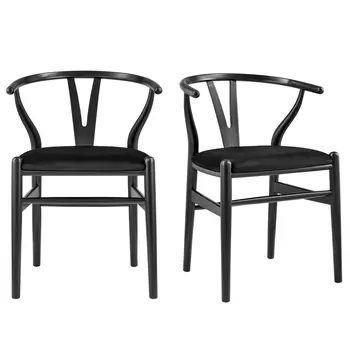 Set of Two Black Upholstery Wishbone Back Dining Arm Chairs